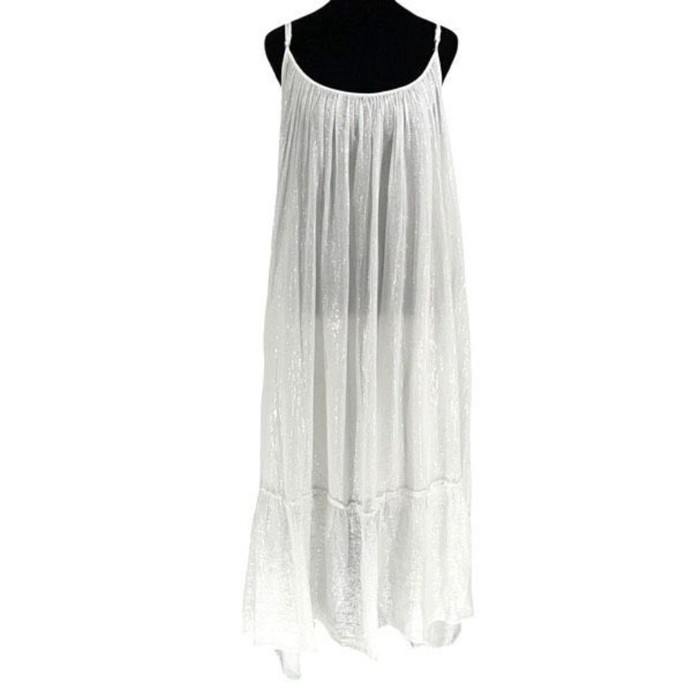 Debbie Katz Womens Tierred Pleated Sleeveless Boho Maxi Dress White Silver‎ Size